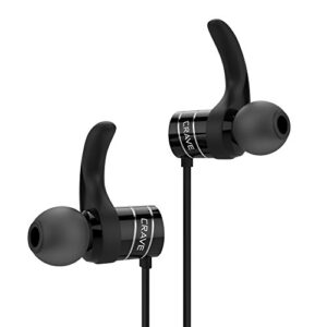 crave octane wireless bluetooth earphones, in-ear sweat and water resistant stereo headphones earbuds with 8 hour battery, magnetic ends, built-in mic – black
