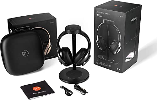 LINGSHU AW85 Noise Cancelling Headphones, Wireless Bluetooth Over The Ear Headphones with Mic,First Headphone Wireless Charging Stand, Black