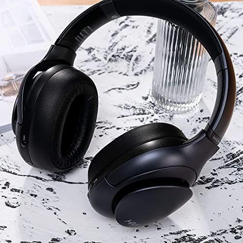 LINGSHU AW85 Noise Cancelling Headphones, Wireless Bluetooth Over The Ear Headphones with Mic,First Headphone Wireless Charging Stand, Black