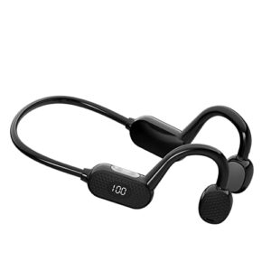 lecoo bone conduction headphones,open-ear bluetooth ipx5 waterproof sports headsets,gaming bluetooth earphone with digital power display,suitable for swimming,running (black)
