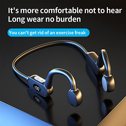 lecoo Bone Conduction Headphones,Open-Ear Bluetooth IPX5 Waterproof Sports Headsets,Gaming Bluetooth Earphone with Digital Power Display,Suitable for Swimming,Running (Black)