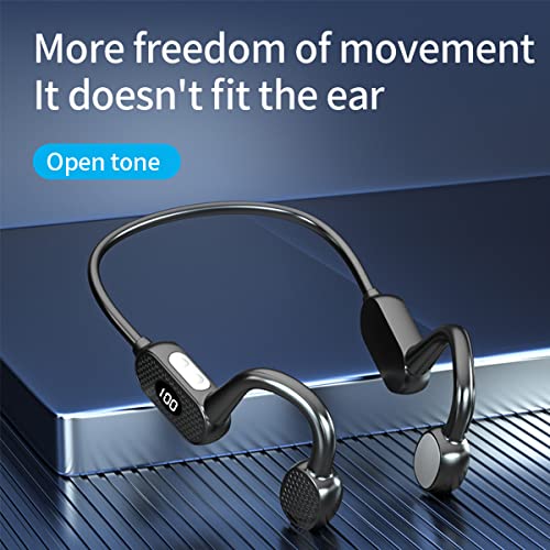 lecoo Bone Conduction Headphones,Open-Ear Bluetooth IPX5 Waterproof Sports Headsets,Gaming Bluetooth Earphone with Digital Power Display,Suitable for Swimming,Running (Black)