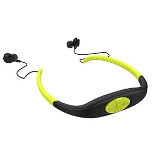 waterproof mp3 headset music player, 8gb memory hi-fi stero, fm radio, bluetooth earphone for swimming, surfing, running, sports, award-winning design (yellow)