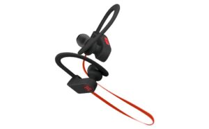 klipxtreme jogbudz ii sports earphones with mic lightweight water-resistant earbuds with ear hooks compatible with siri and google voice, wireless headphones (red)