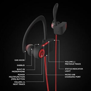 Klipxtreme JogBudz II Sports Earphones with Mic Lightweight Water-Resistant Earbuds with Ear Hooks Compatible with Siri and Google Voice, Wireless Headphones (Red)