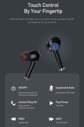 Loluka Noise Cancelling Earbuds Bluetooth Wireless Earbuds Waterproof Headphones ANC Earphones with Microphone Small Mini Ear Buds for Sports Workout Running Office