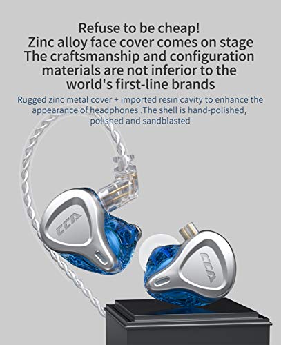 CCA CSN Hybrid Dual Drivers in-Ear Headphones, 1DD+1BA HiFi Stereo Noise Isolating IEM Wired Earphones/Earbuds/Headsets with Detachable Cable for Sports/Workout/Game (with MIC, Blue)