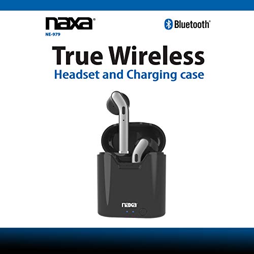 Naxa Electronics True Wireless Earphones with Charging Battery Case, Black