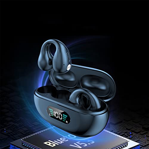 2023 New TWS Q80 Wireless Headphones Bluetooth 5.3 Bone Conduction Earphones Earclip Design Touch Control LED Earbuds Sports Headsets (White)