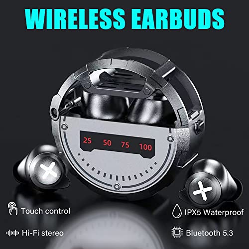 Mahipey Wireless Headphones Bluetooth 5.3 Noise Cancelling Wireless Gaming Earbuds with LED Power Display Microphone Hi-Fi Stereo Deep Bass Game/Music Mode IPX7 Waterproof Headset for iPhone/Android