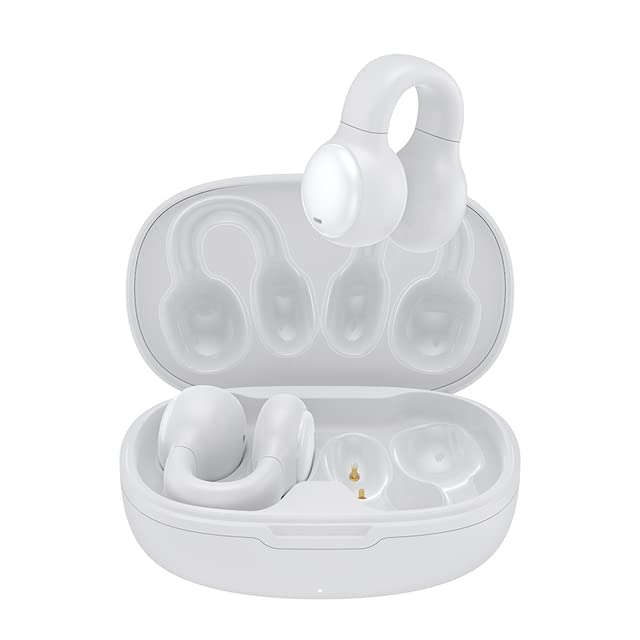 TWS Bluetooth 5.3 Earphones Wireless Headphones Ear Hook HiFi Stereo with Mic Sports Waterproof Headsets Earbuds Noise Reduction (White)