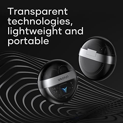 WAVEFUN Wireless Earbuds, T200 Bluetooth Headphones Semi-in-Ear Wireless Earphone Transparent Bluetooth Earbuds Deep Bass Music/Gaming Mode Clean Calls with Mic Premium Sound Headset