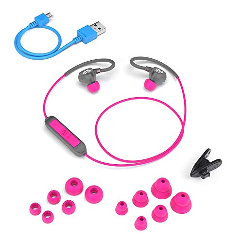 JLab Fit 2.0 Bluetooth Enabled Wireless Sports Earbuds | Bluetooth 4.1 | 10mm Titanium Drivers | 6 Hour Battery Life | IP55 Sweatproof | Flexible Memory Wire | Pink