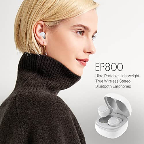 August True Wireless Earbuds EP800 - Bluetooth 5.0 Headphones with Wireless Charging Case IPX6 Waterproof / 25H Playback/Built-in Microphone/DSP Noise Reduction/Stereo Sound Earphones White