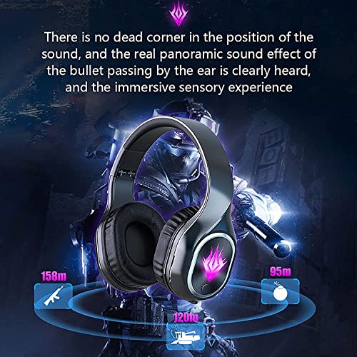 MEGCCR Bluetooth 5.2 Headset Sports Games Music Night Light Dual Mode Headphones 360 ° Hi-Fi Stereo Sound 40mm Composite Diaphragm Suitable for Sports Driving Fitness for iOS Android System (Black)