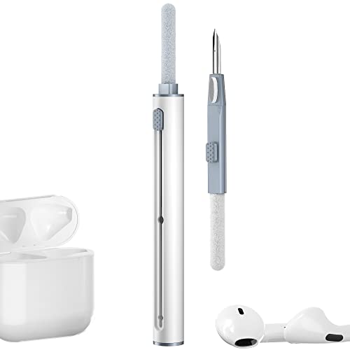 Cleaner Kit for Airpods, Bluetooth Airpods Pro Earbuds Cleaning Kit Pen with Soft Brush Flocking Sponge, Compact Portable Multifunctional Earbuds Cleaning Tool for Airpods, Cellphones, Camera (White)