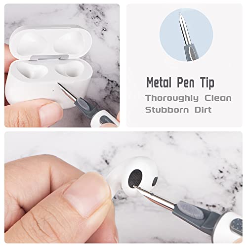 Cleaner Kit for Airpods, Bluetooth Airpods Pro Earbuds Cleaning Kit Pen with Soft Brush Flocking Sponge, Compact Portable Multifunctional Earbuds Cleaning Tool for Airpods, Cellphones, Camera (White)