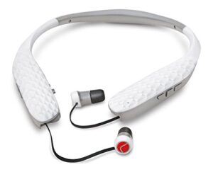 lucid audio hlt-nhe-bt-p amped hearband sound amplifying bluetooth neckband earbud headphones – white/gray, standard