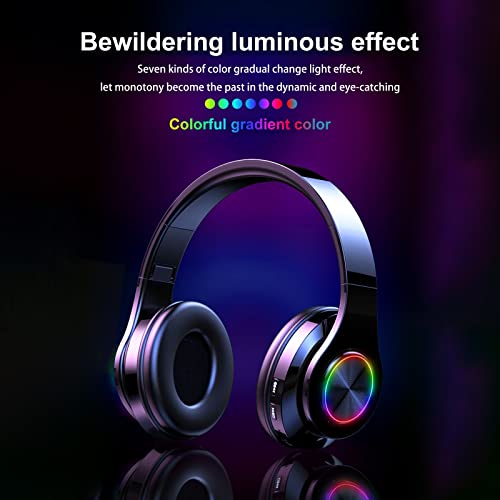 Niaviben 3 in 1 Wireless Headphones Bluetooth Headset Color LED Light Gaming Headset Stereo Headset with Microphone MP3 Player Headset White