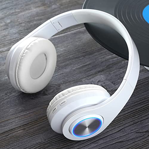 Niaviben 3 in 1 Wireless Headphones Bluetooth Headset Color LED Light Gaming Headset Stereo Headset with Microphone MP3 Player Headset White