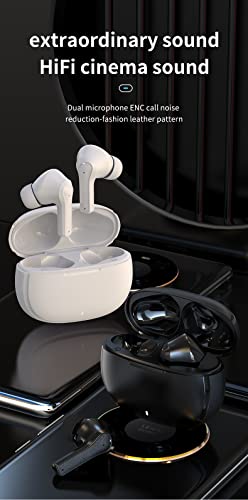 Wireless Earbuds - Bluetooth 5.1 Headphones - ENC Noise Cancellation, Waterproof, Noise Reduction, HiFi Sound, Dual Mic, Smart Touch Control, Charging case, Battery Display, Leather Design.