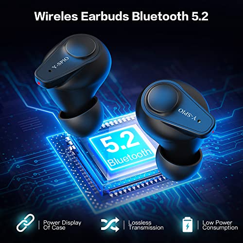 Y-SPIO Wireless Earbuds, Bluetooth 5.2 Earphones with HD Mic, Touch Control Wireless Bluetooth Headphones, in-Ear HiFi Stereo Wireless Headphones, Super Light Bluetooth Earbuds for iOS Android Phone