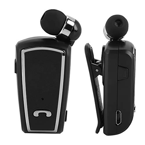 Fineblue F-V3 Retractable Bluetooth Earphone Business Lavalier Earphone Wireless in-Ear Earphone Caller ID Voice Prompts Stereo Bluetooth V4.1 Single Ear Answering(Black)