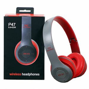 wireless headphones, p47 bluetooth foldable over ear headset with microphone wired and wireless multi functions control buttons working time 5-8 hours (red)