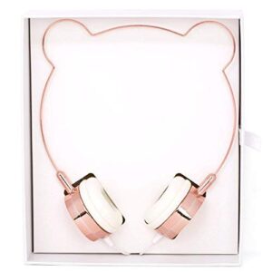 Lux Accessories Rose Gold Bear Ears Headphones Wire Frame Headset w Microphone