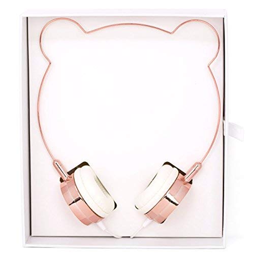 Lux Accessories Rose Gold Bear Ears Headphones Wire Frame Headset w Microphone