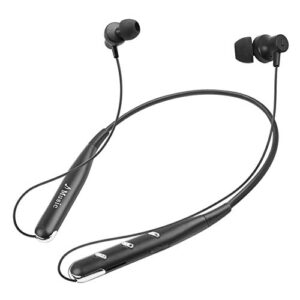 heave wireless neckband bluetooth headphones,retractable stereo sweatproof in ear sports earphones with microphone,7 hours talking time earphones for running driving black silver