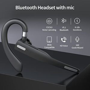 Bluetooth Earpiece for Cell Phone Noise Canceling Headphone with Microphone Wireless Headset Bluetooth Earpiece 5.1 Hands Free Headset CVC8 Compatible with iPhone Android for Business Office Driving