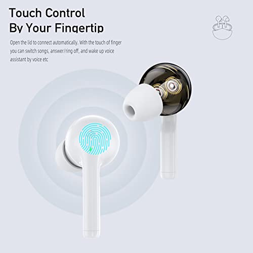 KENKUO Bluetooth Headphones Dual Dynamic Drivers Wireless Earbuds 40Hrs Playtime withTouch Control in-Ear Earphones HiFi Stereo Sound Headset with Mic for Sport, White