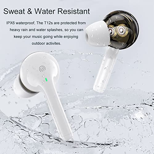 KENKUO Bluetooth Headphones Dual Dynamic Drivers Wireless Earbuds 40Hrs Playtime withTouch Control in-Ear Earphones HiFi Stereo Sound Headset with Mic for Sport, White