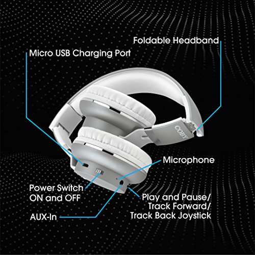 Coby Wireless On-Ear Headphones Bluetooth 5.0 Virtual Assistant Support Portable Folding with Microphone, Music and Call Controls, FM Radio, 6 Hour Battery Life, 33 Feet / 10 Meter Range (Silver)