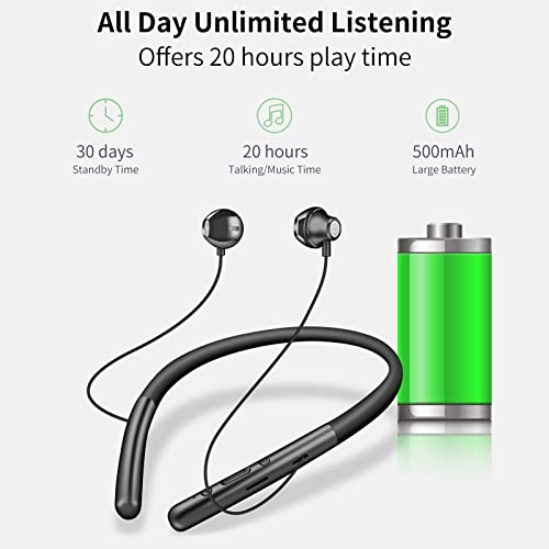 WESADN Bluetooth Headphones Neckband Wireless Earbuds Headset Noise Cancelling with Microphone 20H Playtime Sports Running Outdoor in Ear Headphones for iPhone Android, Black