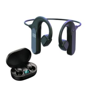 rahs bone conduction wireless bluetooth over the ear headphones with bonus ear buds for active sports, gaming, business and personal use. two for the price of one.