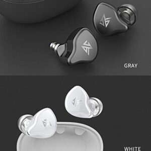 TWS True Wireless Bluetooth 5.0 Earbuds with Microphone,KZ S1D Dynamic Hybrid Dual Driver in Ear Earphones, 3D Stereo Sound Headsets Sports Running Headphones for Cell Phone (White)