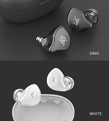 TWS True Wireless Bluetooth 5.0 Earbuds with Microphone,KZ S1D Dynamic Hybrid Dual Driver in Ear Earphones, 3D Stereo Sound Headsets Sports Running Headphones for Cell Phone (White)