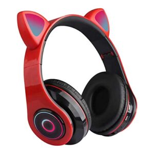 niaviben headphones over-ear bluetooth 5.0 wireless cat ear headphones led with mic headphone support wire and wireless mode for kids and girls black
