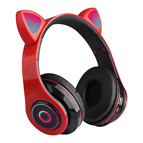 Niaviben Headphones Over-Ear Bluetooth 5.0 Wireless Cat Ear Headphones LED with Mic Headphone Support Wire and Wireless Mode for Kids and Girls Black