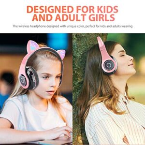 Niaviben Headphones Over-Ear Bluetooth 5.0 Wireless Cat Ear Headphones LED with Mic Headphone Support Wire and Wireless Mode for Kids and Girls Black