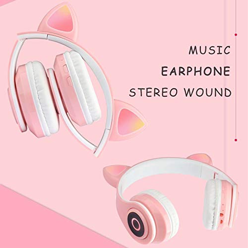 Niaviben Headphones Over-Ear Bluetooth 5.0 Wireless Cat Ear Headphones LED with Mic Headphone Support Wire and Wireless Mode for Kids and Girls Black