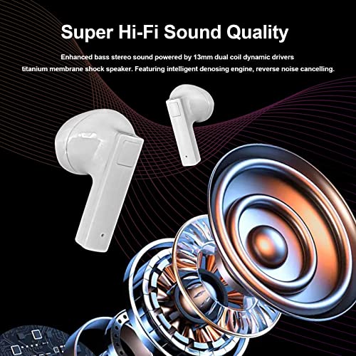 Mini Wireless Earbuds Bluetooth 5.1 Headset, IPX7 Waterproof, Touch Control in Ear Light-Weight Headphones Built-in Microphone, ANC Earphones Compatible with iPhone & Android (White)