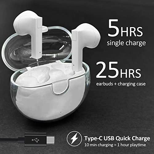 Mini Wireless Earbuds Bluetooth 5.1 Headset, IPX7 Waterproof, Touch Control in Ear Light-Weight Headphones Built-in Microphone, ANC Earphones Compatible with iPhone & Android (White)