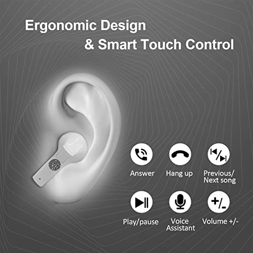 Mini Wireless Earbuds Bluetooth 5.1 Headset, IPX7 Waterproof, Touch Control in Ear Light-Weight Headphones Built-in Microphone, ANC Earphones Compatible with iPhone & Android (White)