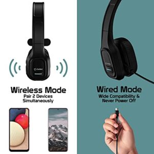 Work PRO Wireless Headset for Motorola One 5G/Edge/Edge+/Razr 2020/Z Flip/Z Play/Moto with Boom Dual V5.0 Bluetooth Plus 3.5mm 1/8 Backup Cable (Black)
