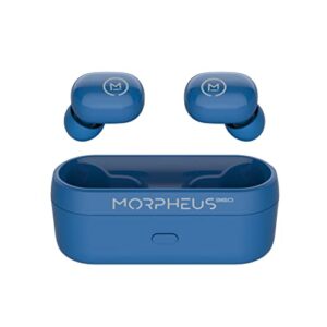morpheus 360 spire true wireless earbuds tw1500l (blue), noise isolation touch control light-weight mini sweat proof waterproof earbuds with deep bass