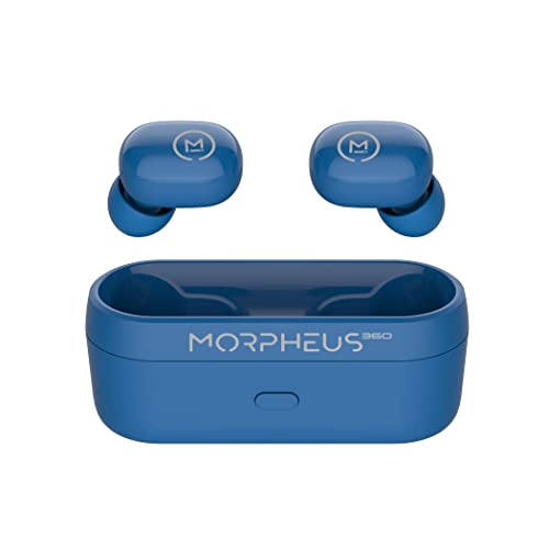 Morpheus 360 Spire True Wireless Earbuds TW1500L (Blue), Noise Isolation Touch Control Light-Weight Mini Sweat Proof Waterproof Earbuds with Deep Bass