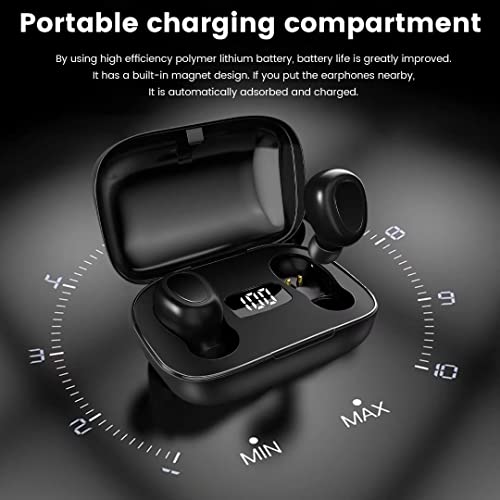 Lady house Kindpack Earbuds 5.0 Mini Headphones, IPX5 Waterproof Hi-Fi Stereo in-Ear Earphones, Built-in Mic Headset with Charging Case for Working, Shiny Black, (XT7-9)